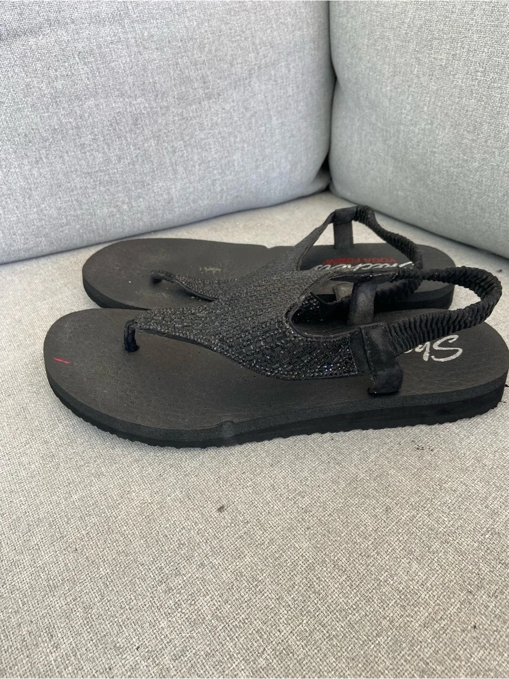 Skechers Black Beaded T-Strap Sandals